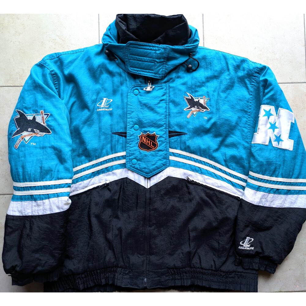 San Jose Sharks 90s Logo ATHLETIC puffer SPELL jacket XL teal NHL hockey vintage - Picture 2 of 10